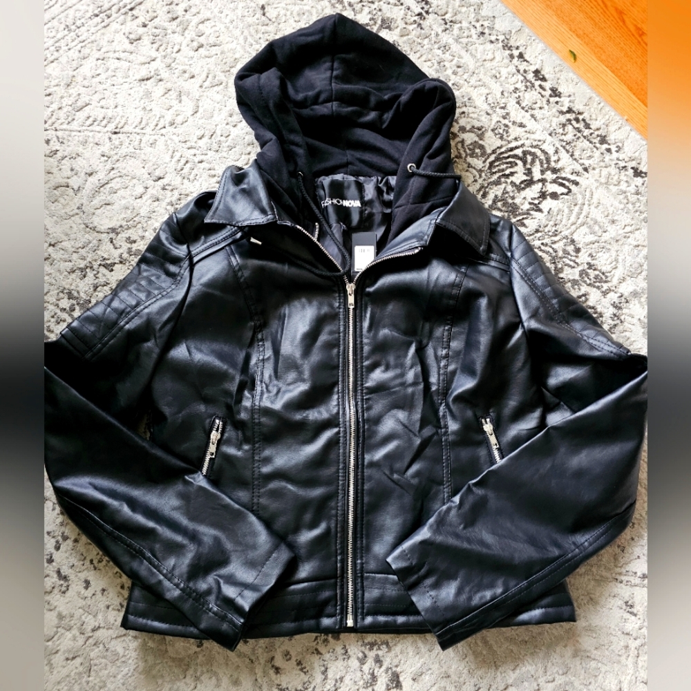 Faux Leather Jacket/Hoodie